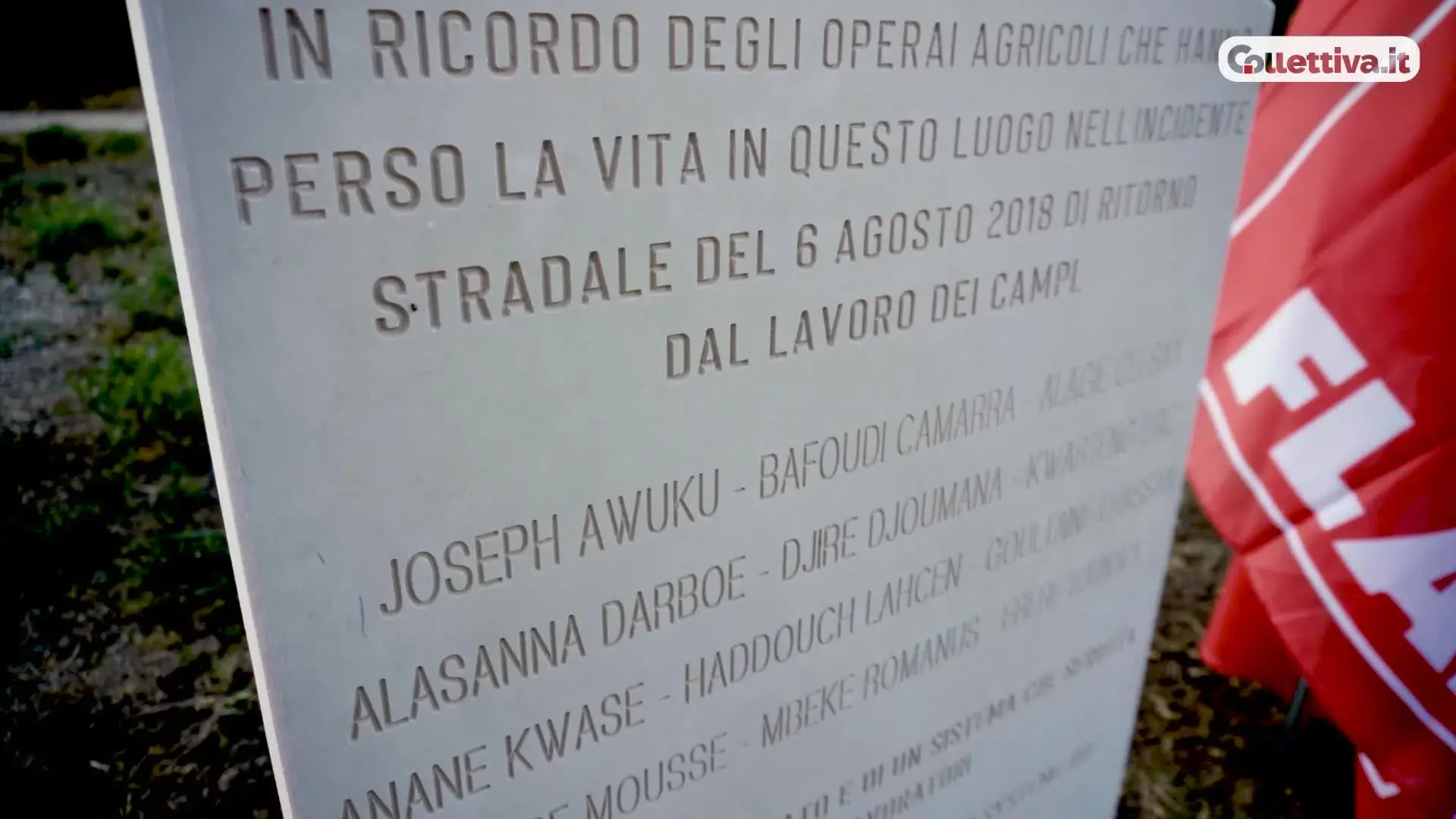 Foggia, stele dedicata ai 12 lavoratori della terra scomparsi nel 2018