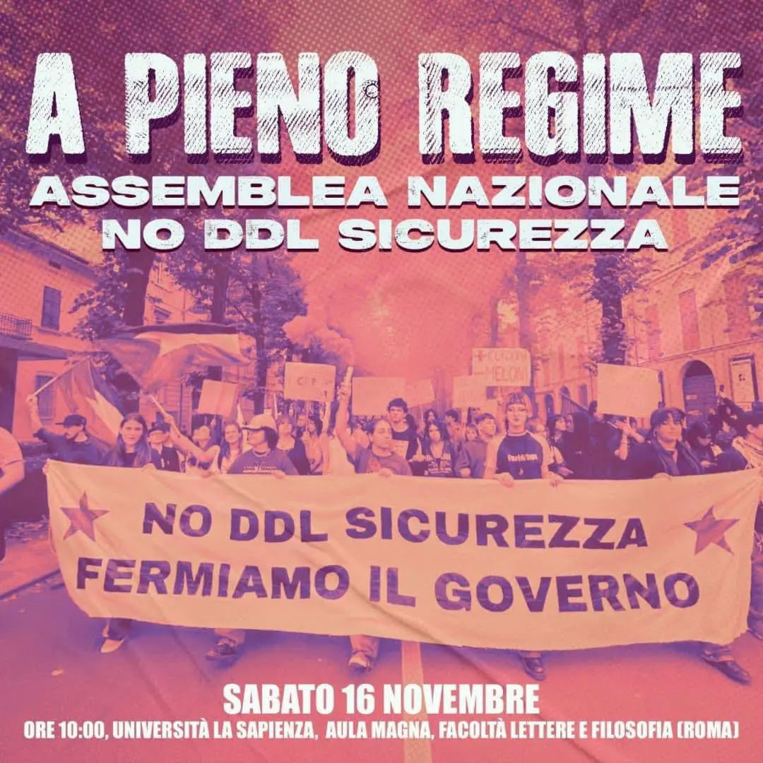 “A pieno regime – No Ddl Sicurezza”, il 16 assemblea alla Sapienza