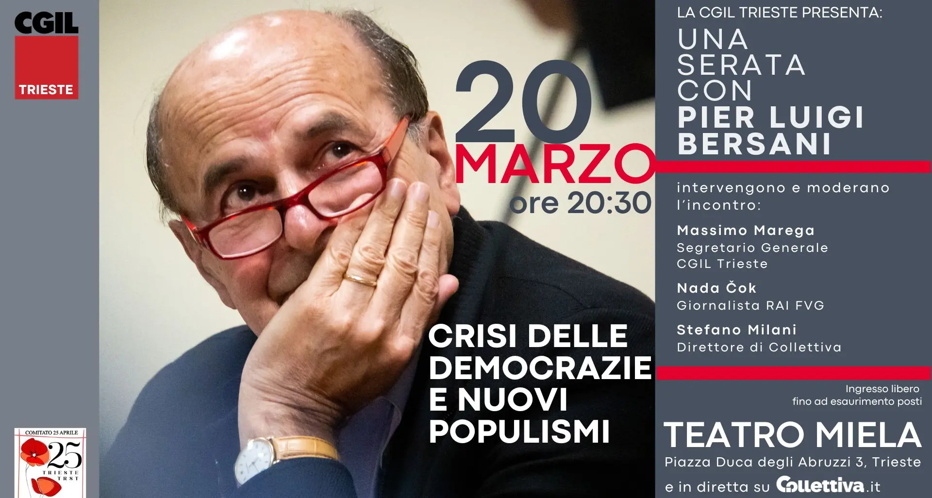 “Crisi delle democrazie e nuovi populismi”, parola a Bersani