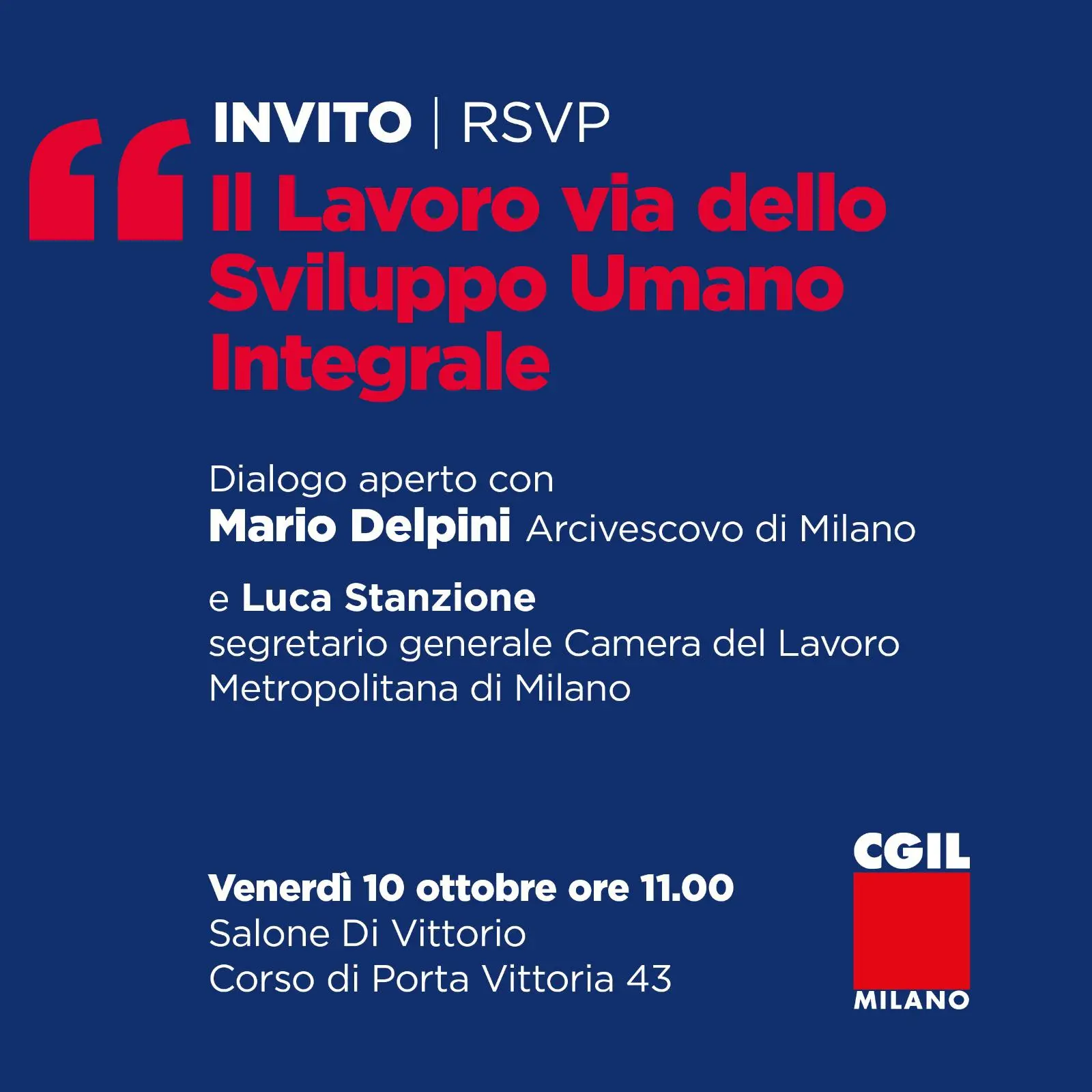 L’Arcivescovo di Milano alla Camera del Lavoro, venerdì 10 ottobre