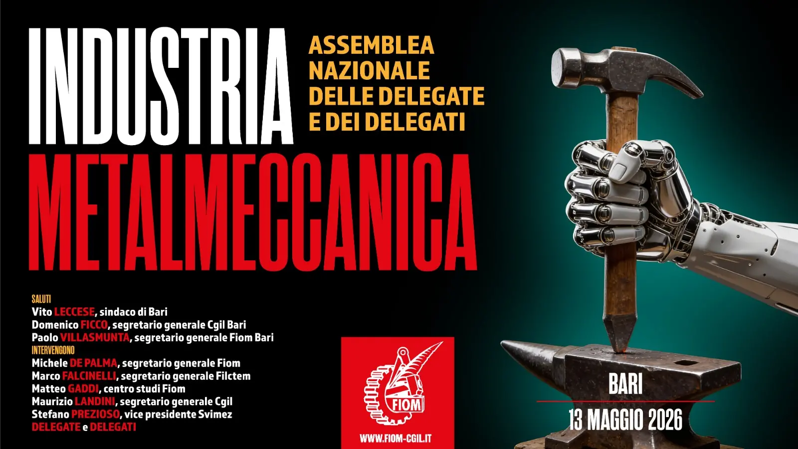 Industria metalmeccanica: a Bari l’assemblea nazionale Fiom