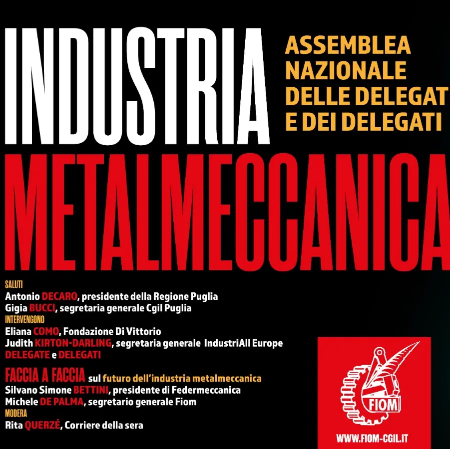 Industria metalmeccanica: a Bari l’assemblea nazionale Fiom