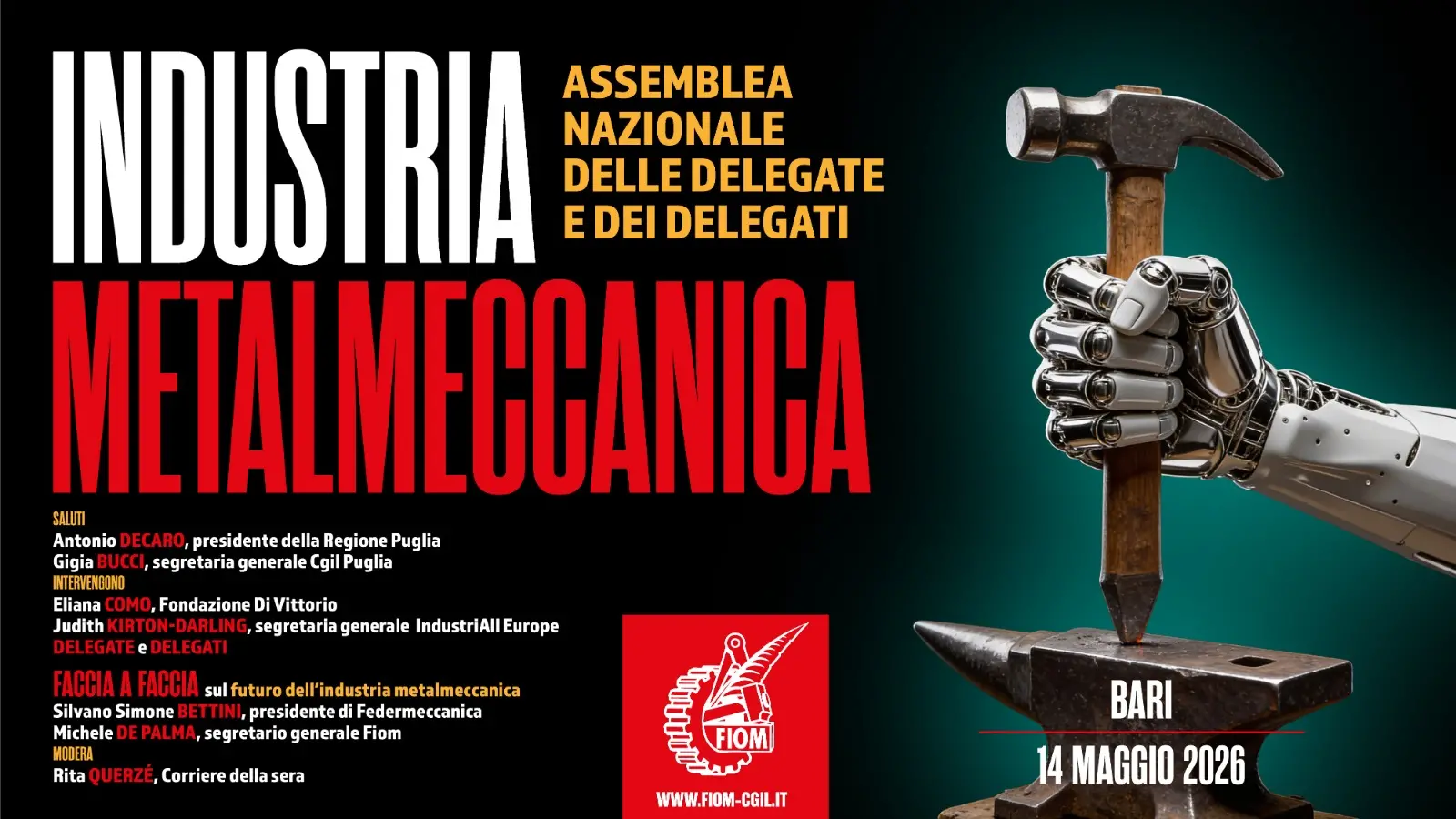 Industria metalmeccanica: a Bari l’assemblea nazionale Fiom