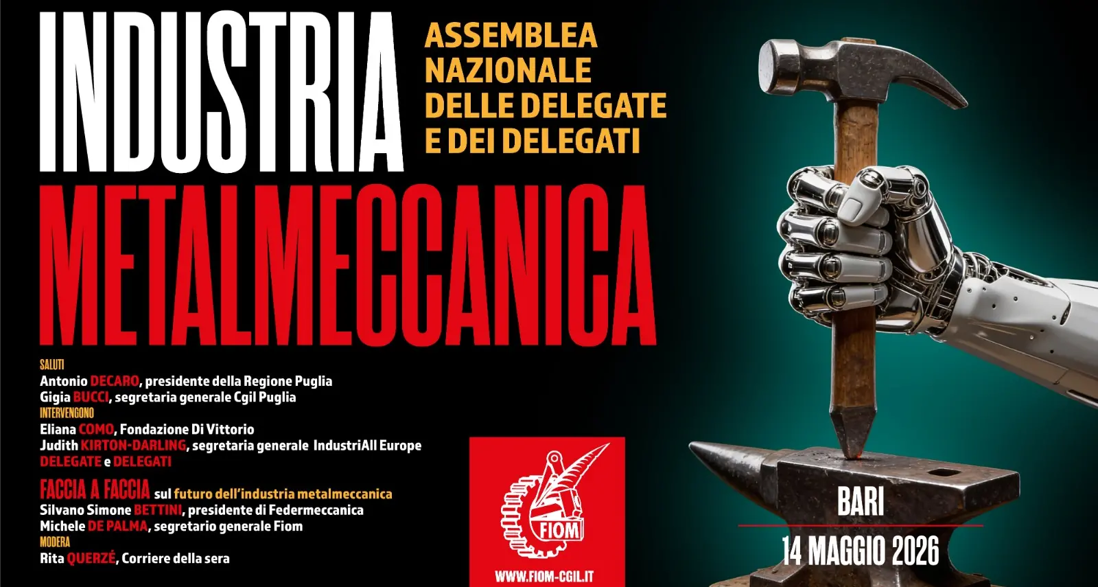 Industria metalmeccanica: a Bari l’assemblea nazionale Fiom