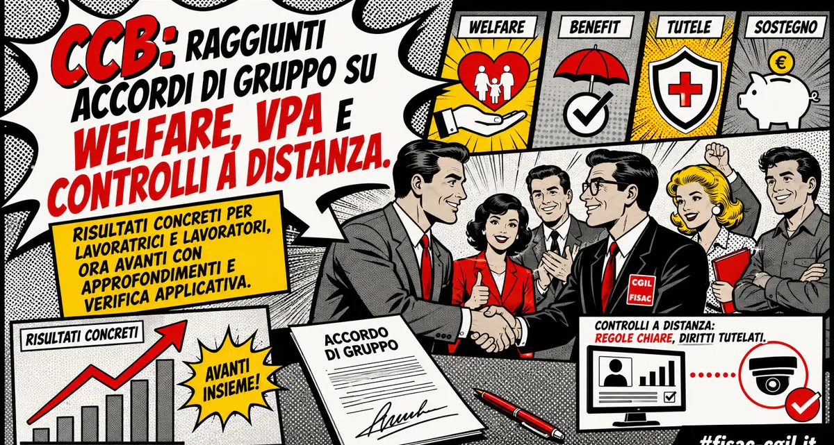 Ccb, Fisac Cgil: raggiunti accordi di gruppo su welfare, vpa e controlli a distanza