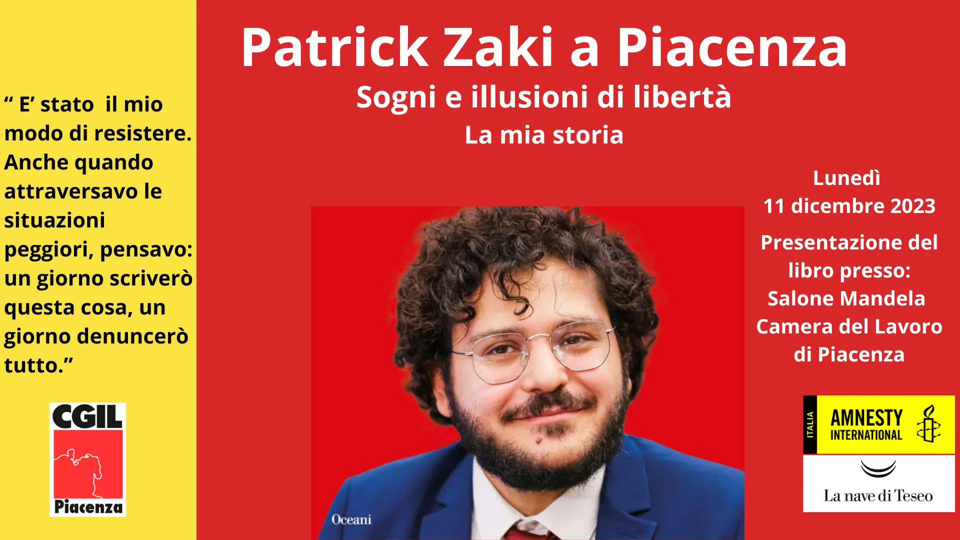 Patrick Zaki in Cgil a Piacenza