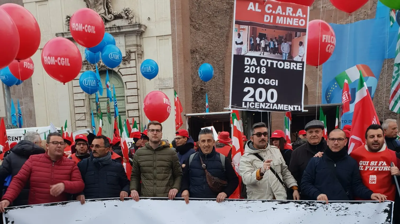 I lavoratori del Cara di Mineo alla manifestazione del 9 febbraio