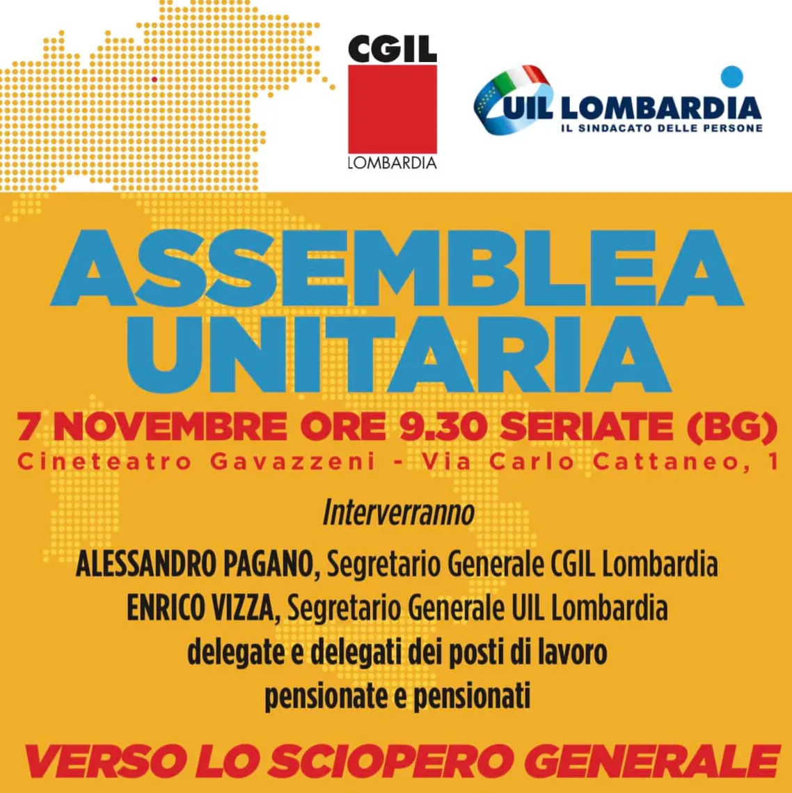 Sciopero, assemblea Cgil e Uil Lombardia il 7 novembre