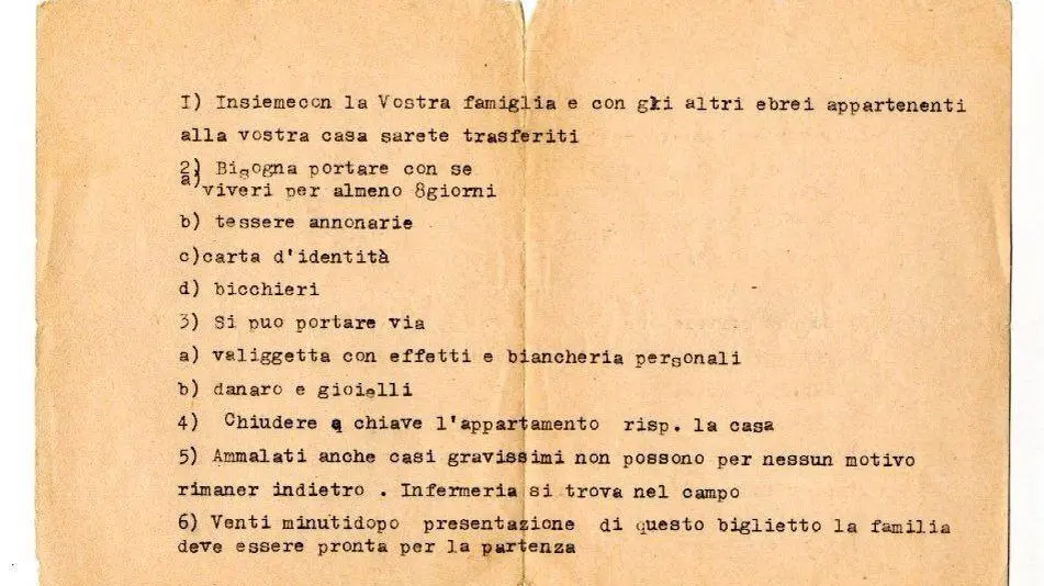 Il volantino distribuito alle famiglie del Ghetto di Roma il giorno del rastrellamento